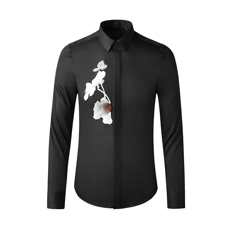 Lotus Embroidered Men's Shirt