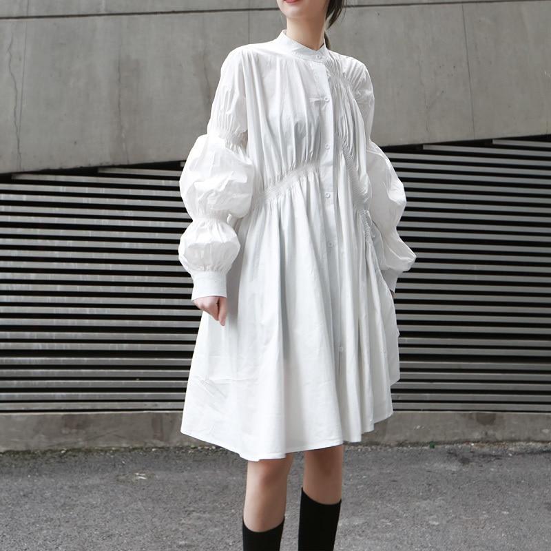 Long Sleeve Pleated Shirt Dress