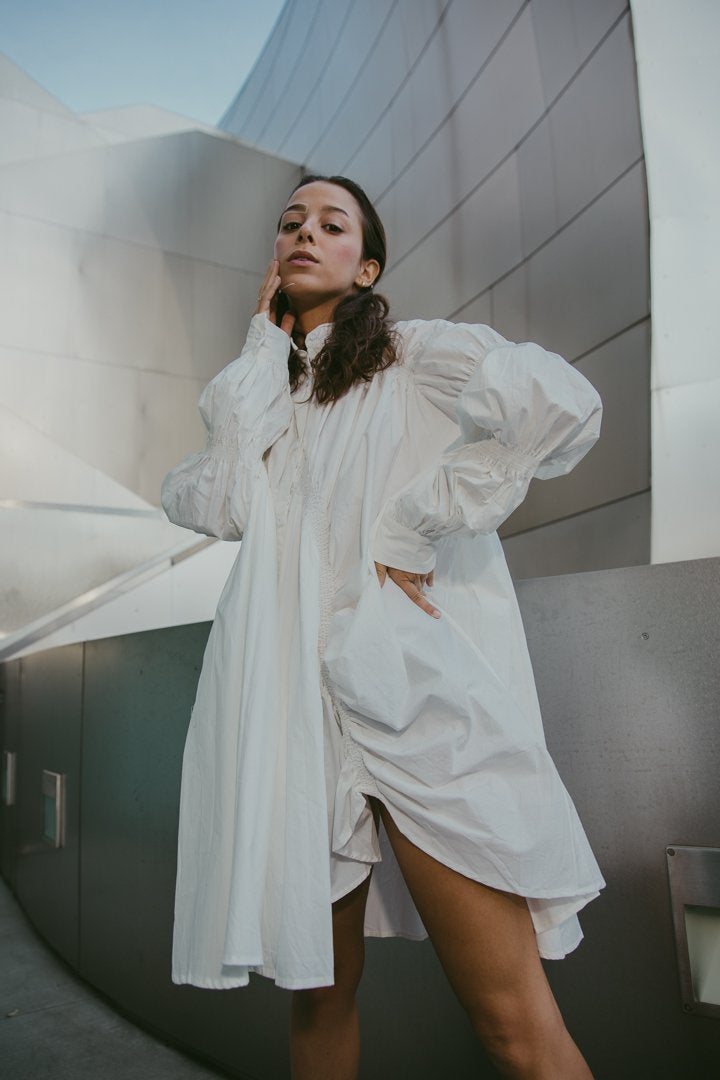 Long Sleeve Pleated Shirt Dress