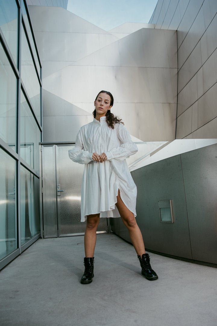 Long Sleeve Pleated Shirt Dress