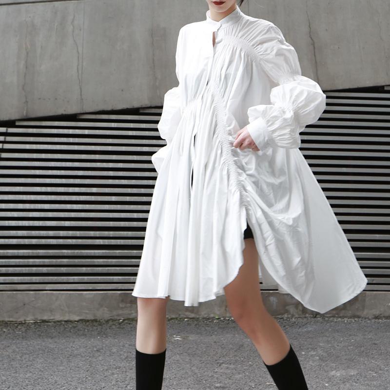 Long Sleeve Pleated Shirt Dress